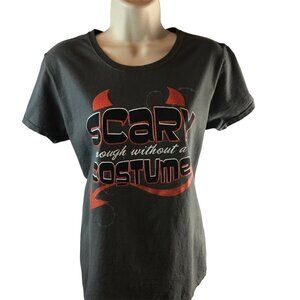Womens Novelty Halloween T Shirt Scary Without A Costume Funny Joke u Devil Horn